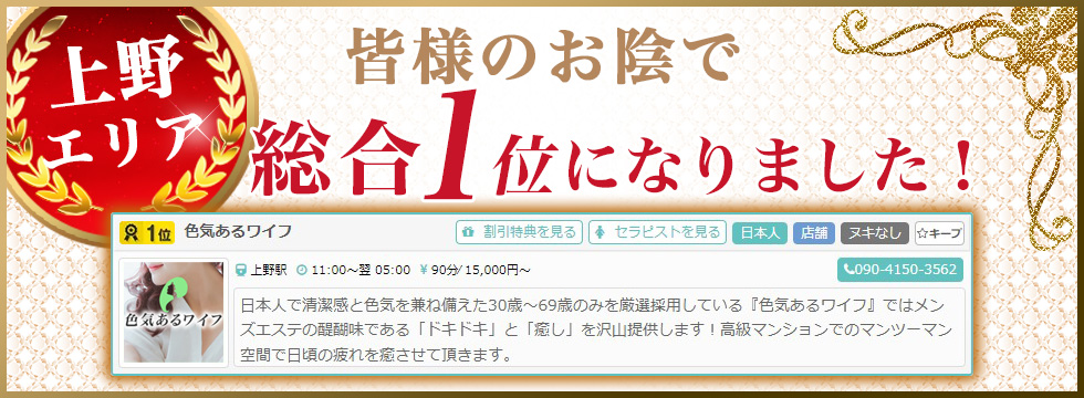 上野エリア総合１位